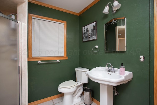 2900 Teckla Blvd, Amarillo, TX 79106 - bathroom with tile patterned flooring, a shower stall, and ornamental molding