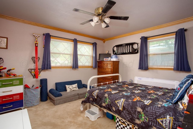 2900 Teckla Blvd, Amarillo, TX 79106 - carpeted bedroom featuring multiple windows, crown molding, and a ceiling fan