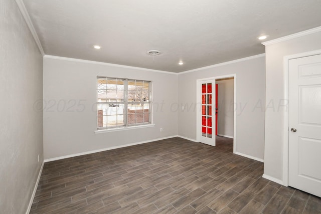 3506 Barclay Dr, Amarillo, TX 79109 - spare room with dark wood-style flooring, ornamental molding, and recessed lighting