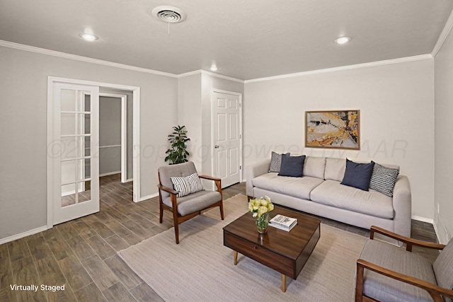 3506 Barclay Dr, Amarillo, TX 79109 - living room featuring crown molding, recessed lighting, and dark wood-type flooring