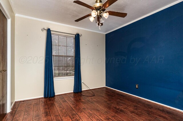 6700 Deer Park Dr, Amarillo, TX 79124 - empty room featuring hardwood / wood-style floors, ceiling fan, ornamental molding, and baseboards