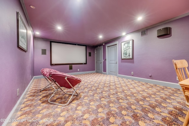 2223 S Ong St, Amarillo, TX 79109 - home theater with carpet floors, recessed lighting, and crown molding