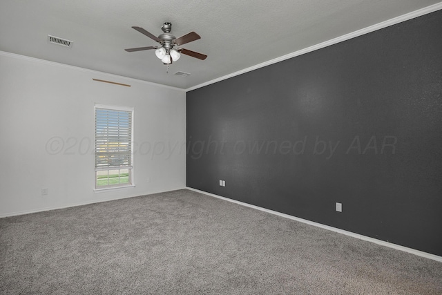 6809 Fanchun St, Amarillo, TX 79119 - empty room featuring a ceiling fan, ornamental molding, and carpet