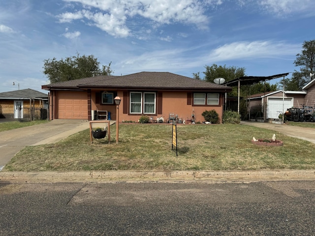 single story home featuring a front lawn