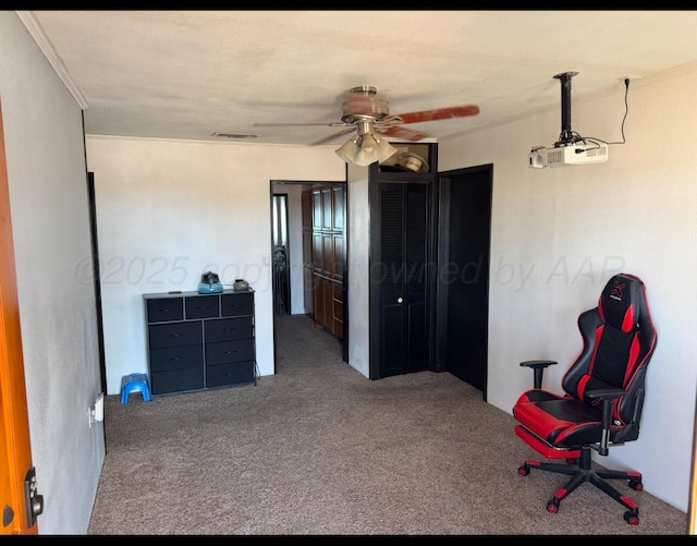 100 Bunavista St, Borger, TX 79007 - interior space with multiple closets, ceiling fan, and ornamental molding