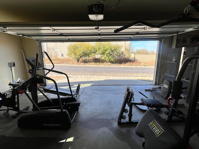 garage with a garage door opener