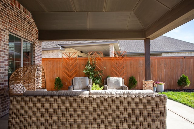 view of patio / terrace with an outdoor living space and a gazebo