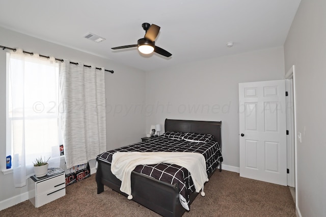 bedroom with carpet flooring and ceiling fan