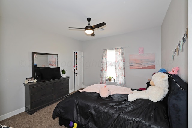 bedroom featuring carpet floors and ceiling fan