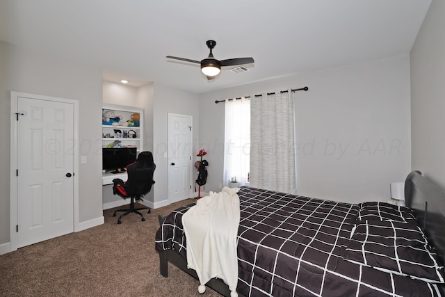 bedroom featuring carpet and ceiling fan