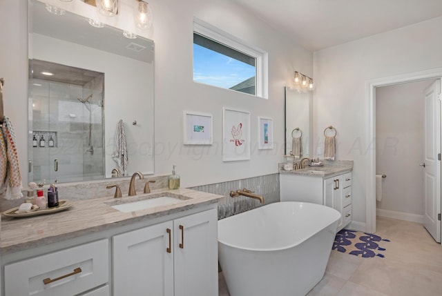 8100 Pensacola Ave, Amarillo, TX 79118 - bathroom with vanity, a stall shower, and a soaking tub