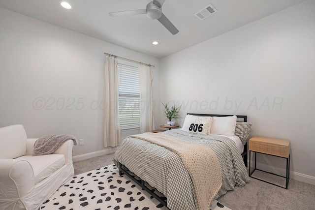 8100 Pensacola Ave, Amarillo, TX 79118 - bedroom featuring light carpet, recessed lighting, and a ceiling fan