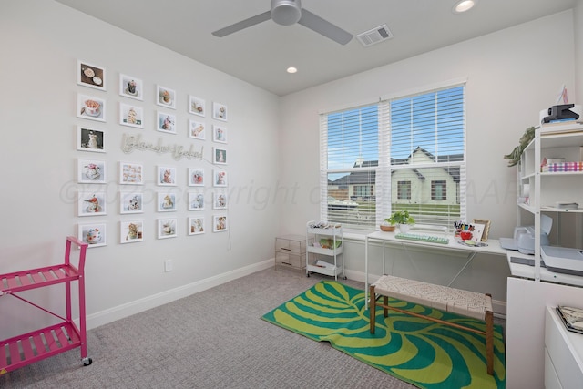 8100 Pensacola Ave, Amarillo, TX 79118 - carpeted home office featuring a ceiling fan and recessed lighting