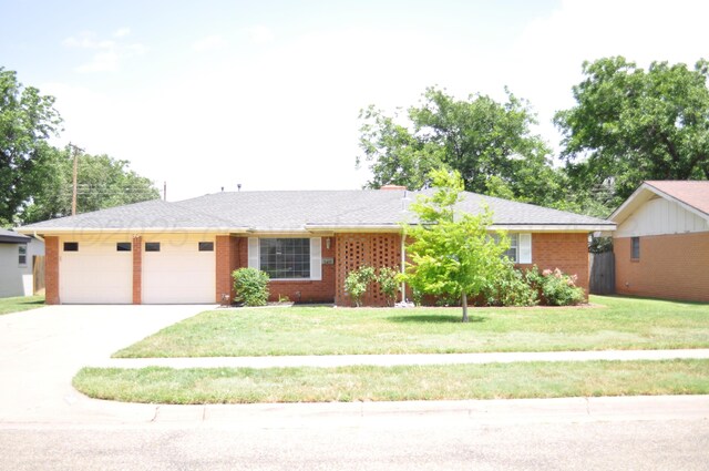 3411 Royal Rd, Amarillo, TX 79109 - ranch-style home with driveway, a garage, a front yard, and brick siding