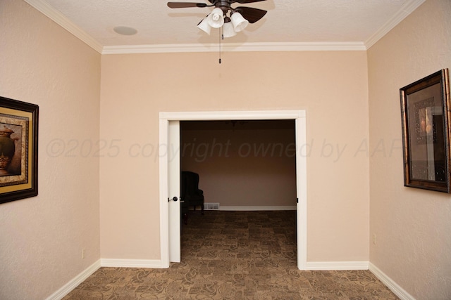 411 E 6th St, Hereford, TX 79045 - hallway featuring crown molding, baseboards, and carpet