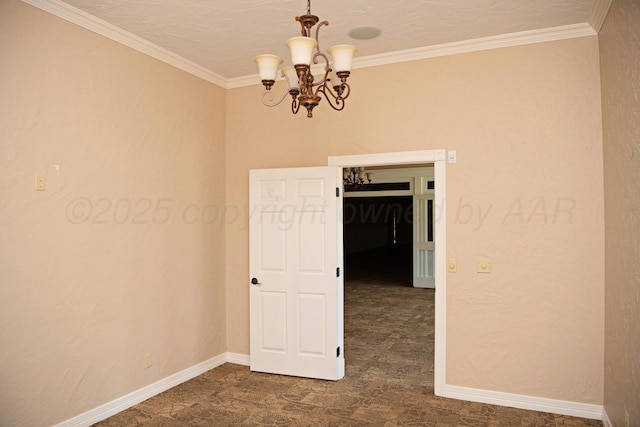 411 E 6th St, Hereford, TX 79045 - empty room featuring a chandelier, ornamental molding, and baseboards