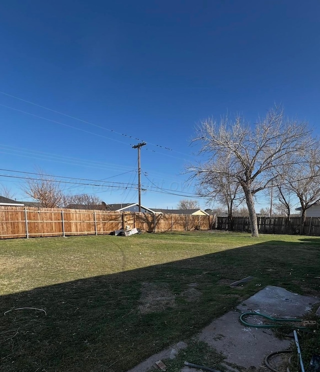 view of yard with a fenced backyard