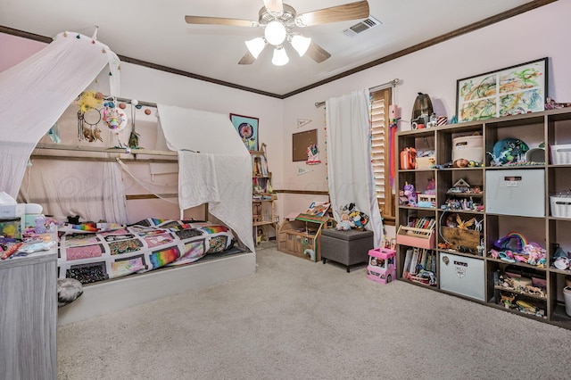 7 Pebble Beach Ct, Amarillo, TX 79124 - bedroom featuring carpet floors, crown molding, and ceiling fan