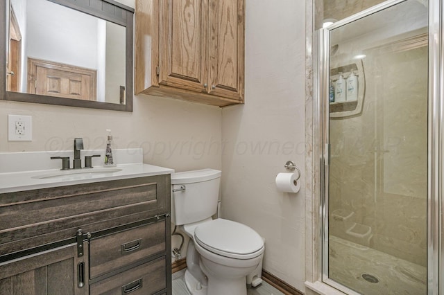 7 Pebble Beach Ct, Amarillo, TX 79124 - bathroom featuring toilet, a shower stall, and vanity