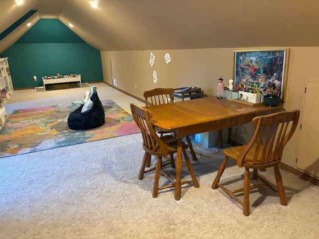 7 Pebble Beach Ct, Amarillo, TX 79124 - carpeted dining space with baseboards and vaulted ceiling