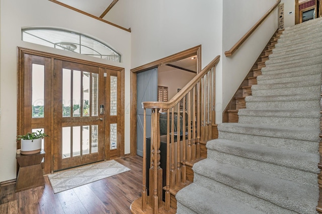 7 Pebble Beach Ct, Amarillo, TX 79124 - foyer with stairs, wood finished floors, and a high ceiling