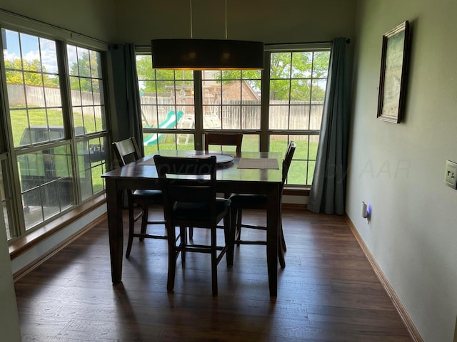7 Pebble Beach Ct, Amarillo, TX 79124 - dining room featuring baseboards, healthy amount of natural light, and dark wood finished floors