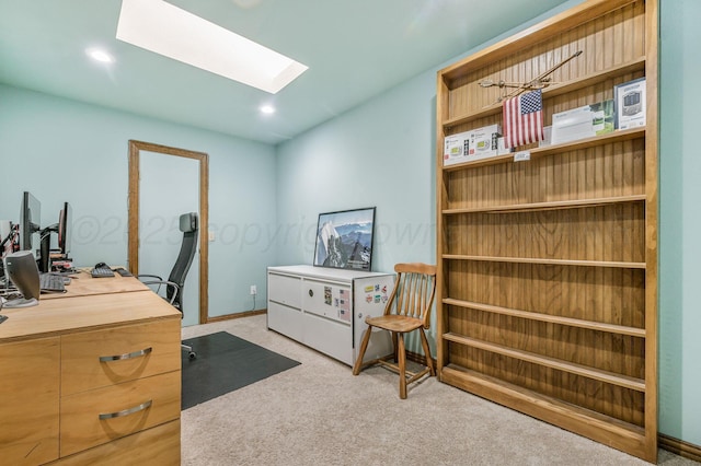 7 Pebble Beach Ct, Amarillo, TX 79124 - carpeted home office featuring a skylight, recessed lighting, and baseboards