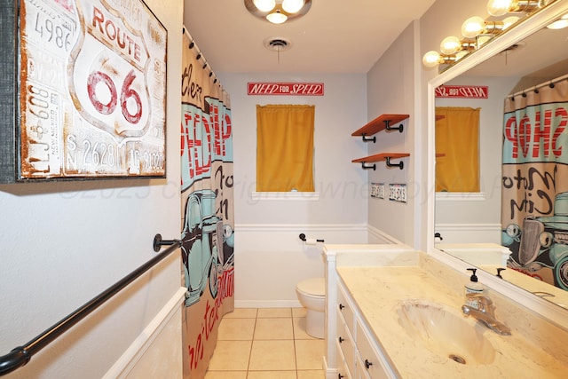 6006 Elmhurst Rd, Amarillo, TX 79106 - bathroom with toilet, vanity, and tile patterned flooring