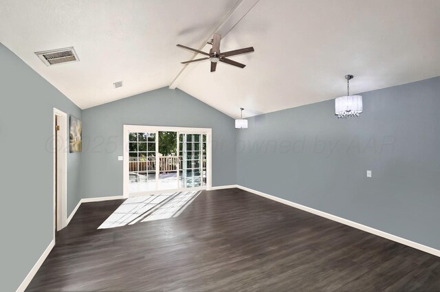 620 N Main St, Stratford, TX 79084 - unfurnished living room with wood finished floors, baseboards, ceiling fan, and a chandelier