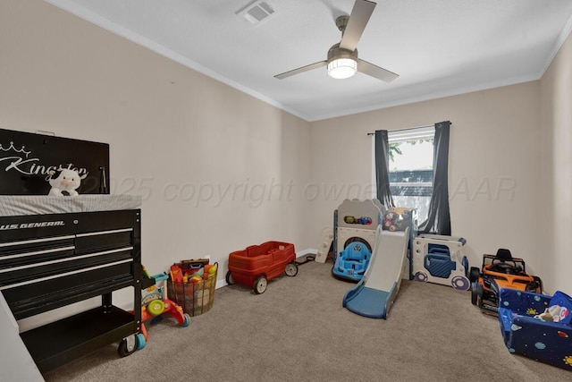 2004 Pheasant Ln, Amarillo, TX 79118 - rec room featuring crown molding, carpet, and ceiling fan
