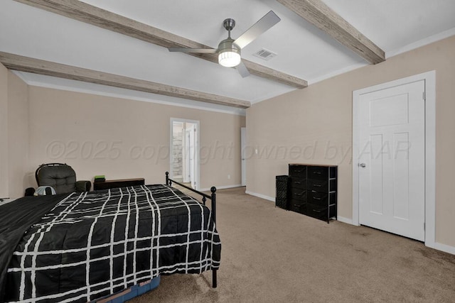 2004 Pheasant Ln, Amarillo, TX 79118 - bedroom with beamed ceiling, carpet flooring, ceiling fan, and ornamental molding