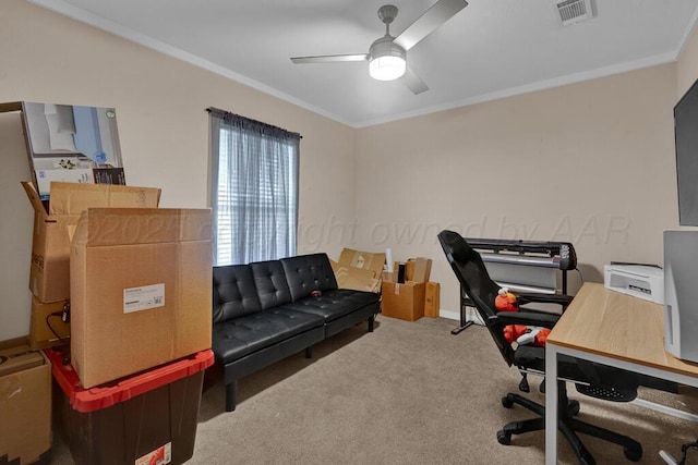 2004 Pheasant Ln, Amarillo, TX 79118 - office space with ceiling fan, ornamental molding, and carpet floors