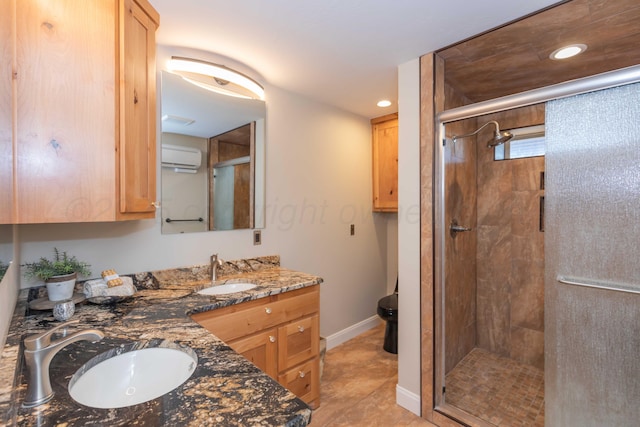 8801 Sharman Loop, Amarillo, TX 79124 - full bathroom with a sink, a wall mounted AC, a shower stall, and double vanity