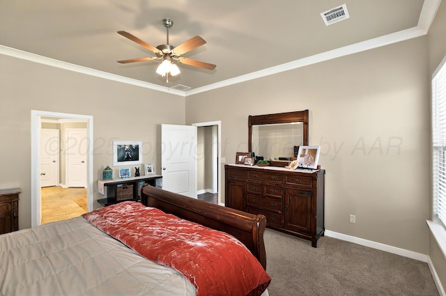 2701 Daybreak Ln, Amarillo, TX 79124 - bedroom with ornamental molding, baseboards, and ceiling fan