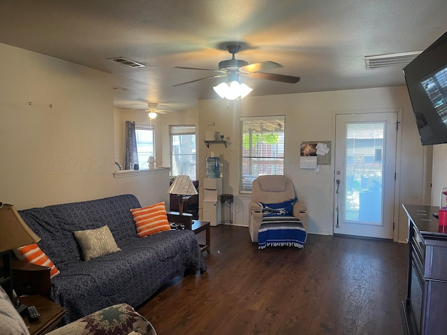 4406 S Roberts St, Amarillo, TX 79118 - living room featuring dark wood-type flooring and a ceiling fan