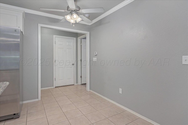 3610 S Mirror St, Amarillo, TX 79118 - empty room with crown molding, a ceiling fan, and light tile patterned floors