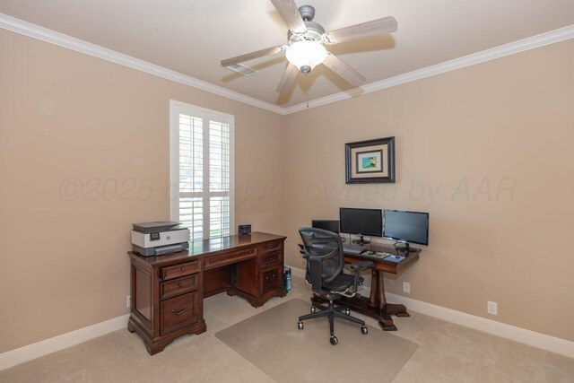 6600 Pepper Tree Pl, Amarillo, TX 79124 - office space featuring light colored carpet, ceiling fan, and ornamental molding
