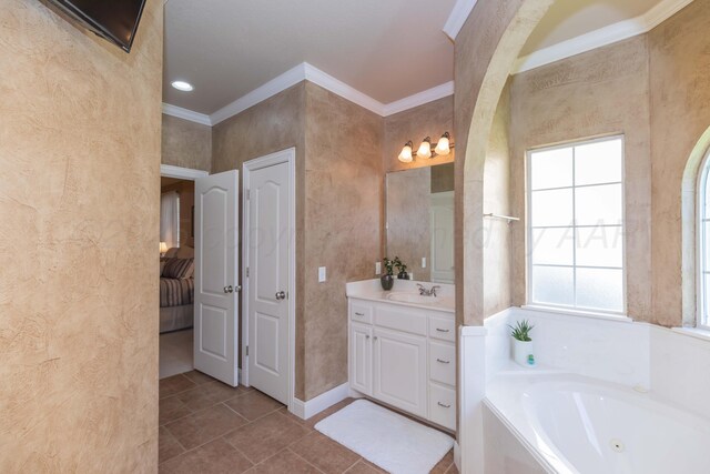 6600 Pepper Tree Pl, Amarillo, TX 79124 - full bathroom with vanity, a tub with jets, crown molding, and tile patterned floors