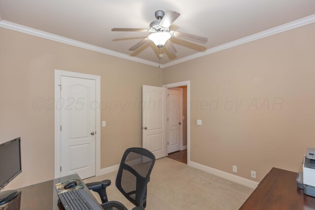 6600 Pepper Tree Pl, Amarillo, TX 79124 - carpeted office space featuring ornamental molding and a ceiling fan