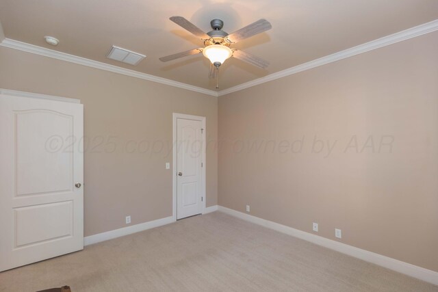 6600 Pepper Tree Pl, Amarillo, TX 79124 - unfurnished room with ornamental molding, ceiling fan, light colored carpet, and a smoke detector