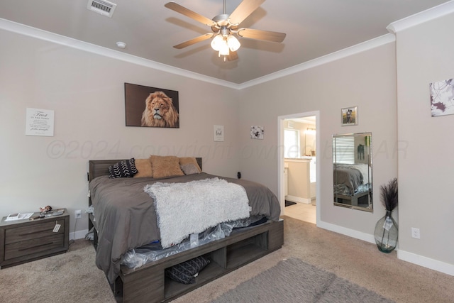 1738 Wesleyan St, Amarillo, TX 79118 - carpeted bedroom featuring crown molding, ceiling fan, and ensuite bathroom