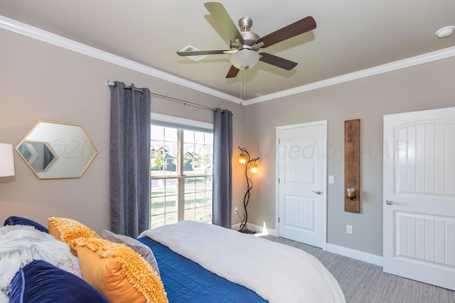 6900 Tatum Cir, Amarillo, TX 79119 - bedroom featuring ornamental molding, carpet flooring, and ceiling fan