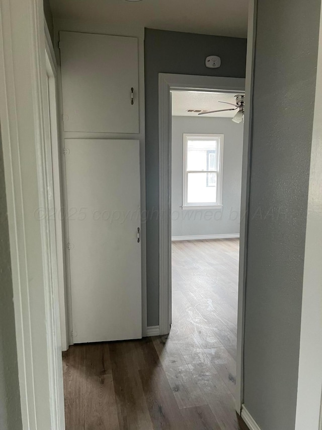hallway featuring baseboards and wood finished floors