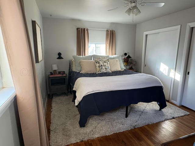 2318 Atkinsen St, Amarillo, TX 79106 - bedroom with wood finished floors and ceiling fan