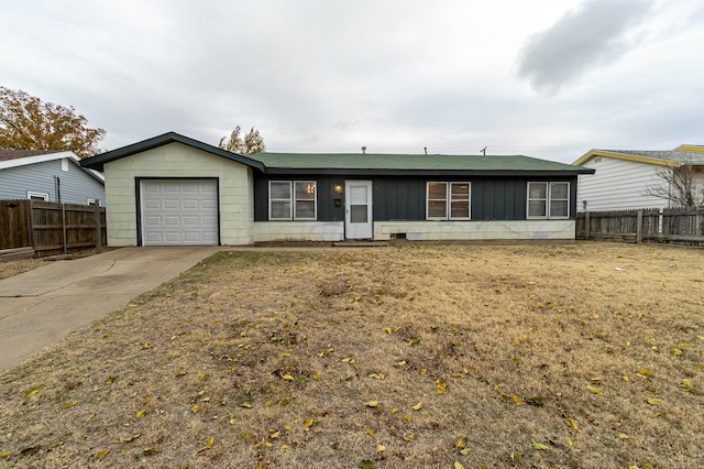 single story home with a garage