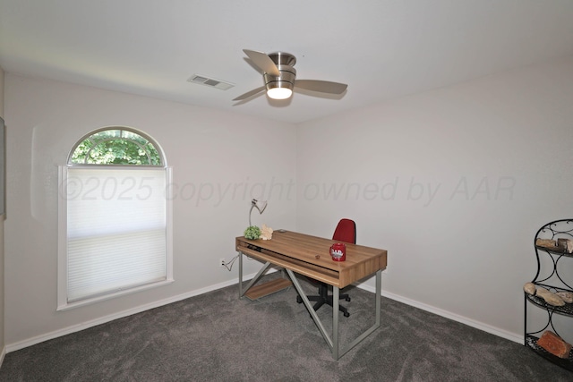 4103 San Angelo Ave, Amarillo, TX 79118 - office with dark colored carpet, a ceiling fan, and baseboards