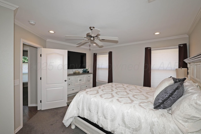 4103 San Angelo Ave, Amarillo, TX 79118 - bedroom with multiple windows, crown molding, recessed lighting, ceiling fan, and baseboards