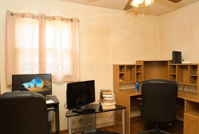 1909 N Wells St, Pampa, TX 79065 - office area with wood finished floors and a ceiling fan