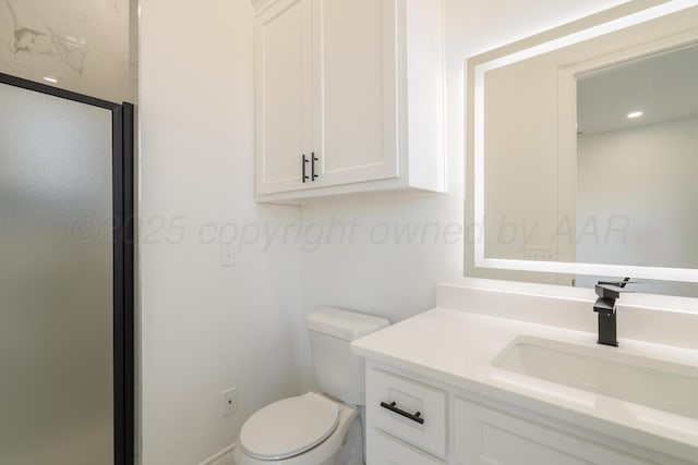 2909 Daytona Ave, Amarillo, TX 79118 - bathroom featuring vanity, a shower stall, and recessed lighting