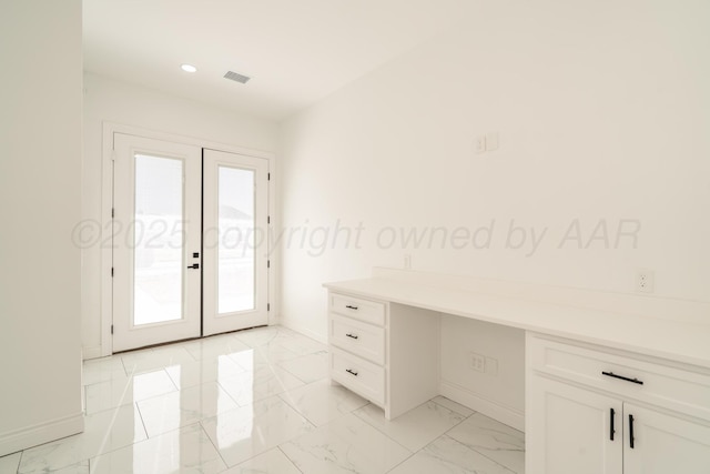 2909 Daytona Ave, Amarillo, TX 79118 - unfurnished office with french doors, light marble finish flooring, and recessed lighting